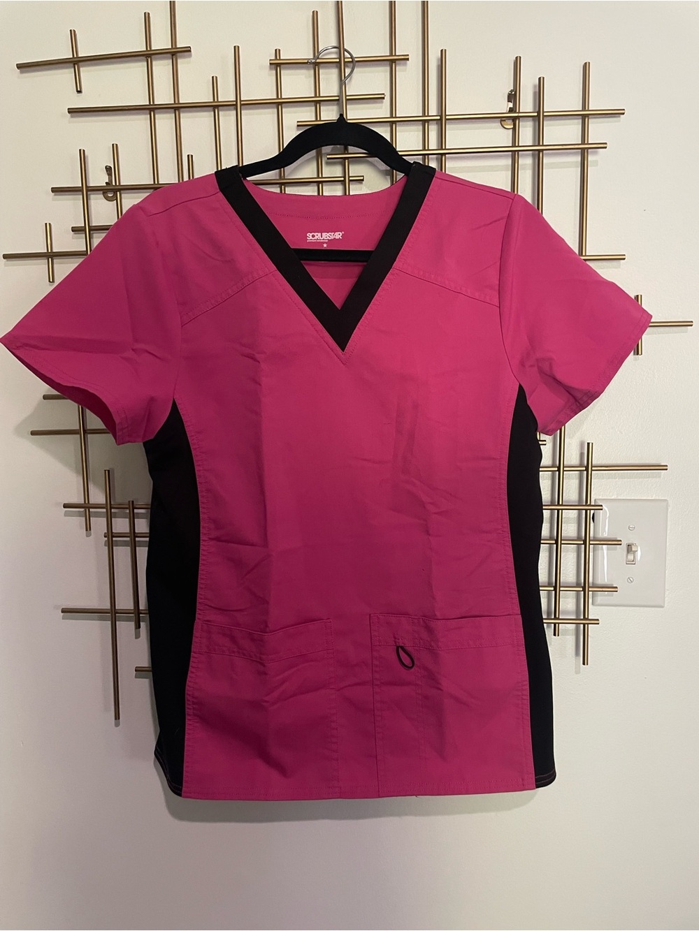 Scrubstar Women's Magenta V-Neck Scrub Top with Black Panels